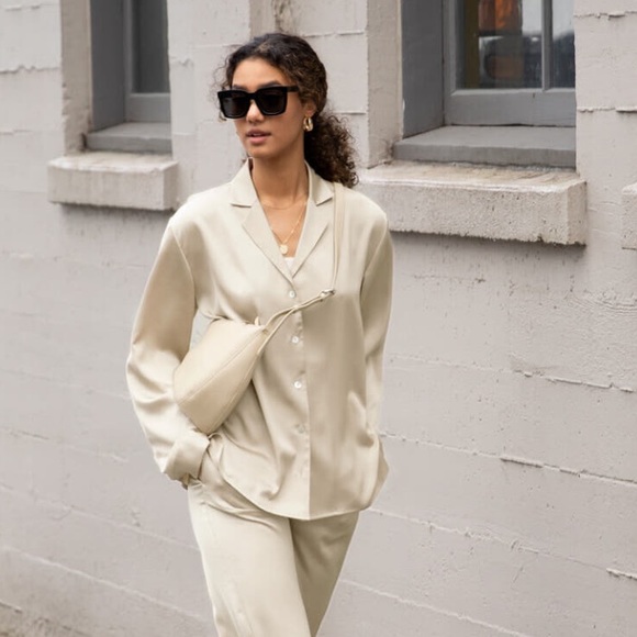 XS OAK + FORT Satin Blouse (Beige) - Picture 1 of 3